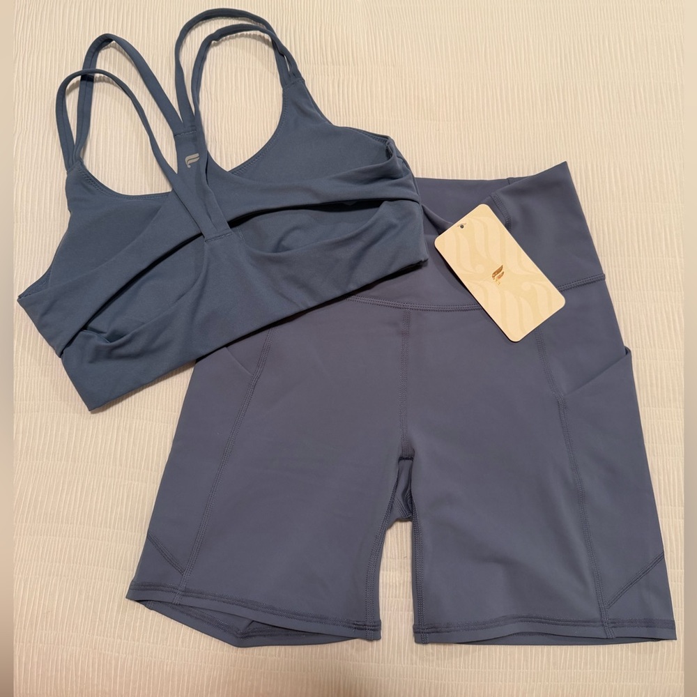 Fabletics Slate Sports Bra and Shorts Set
